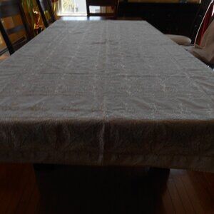 EMBROIDERY MULTI-COLOR/GREEN AND GOLD TREADED FLORAL TABLECLOTH 96X60